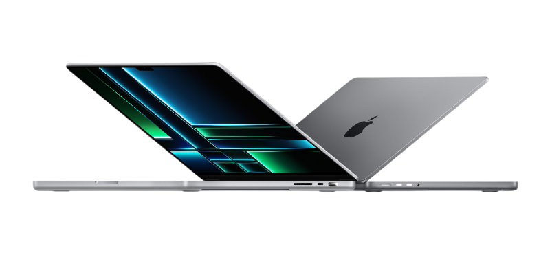 MacBook Pro partially open showing a blue display